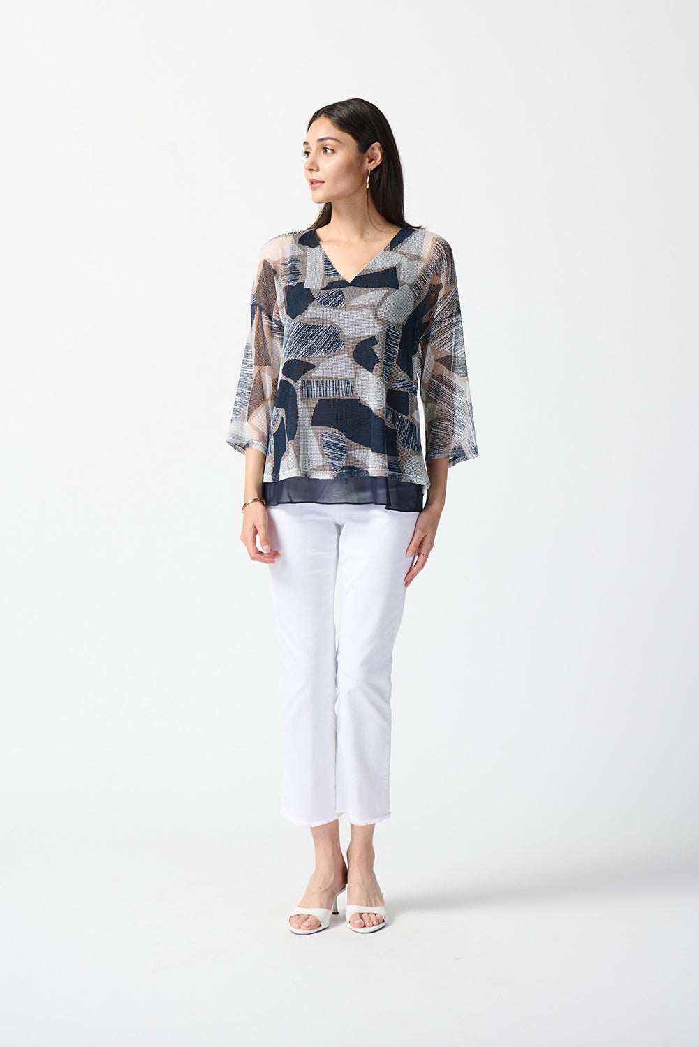 Joseph Ribkoff Mesh Abstract Print Layered Top Jr242200