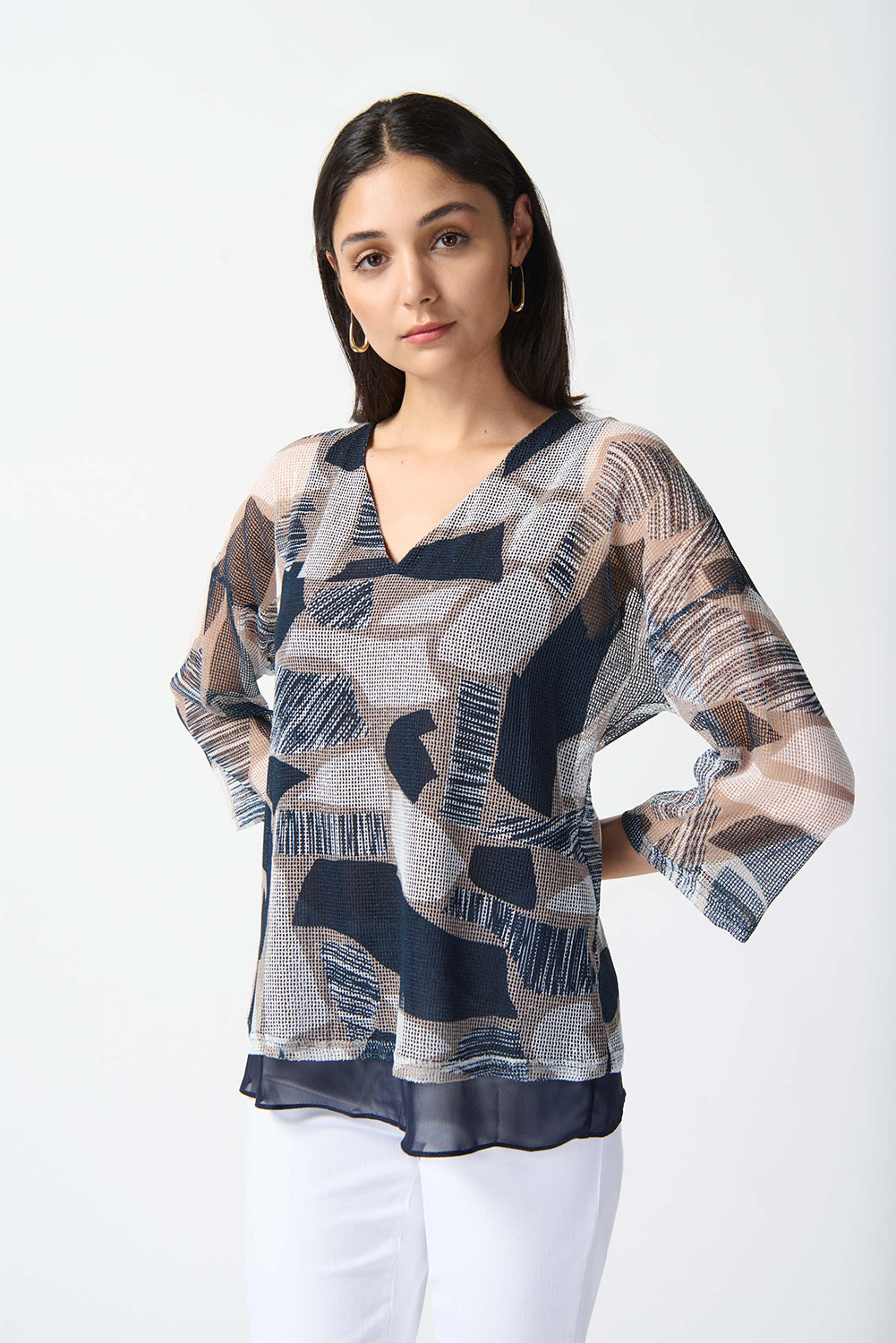 Joseph Ribkoff Mesh Abstract Print Layered Top Jr242200