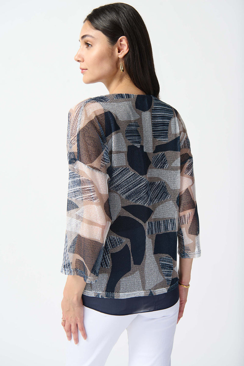 Joseph Ribkoff Mesh Abstract Print Layered Top Jr242200