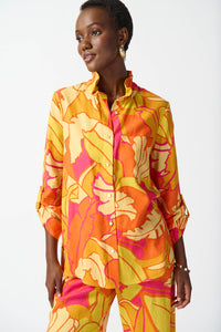 Joseph Ribkoff Linen Blend Floral Print Trapeze Blouse Jr242915