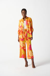 Joseph Ribkoff Linen Blend Floral Print Trapeze Blouse Jr242915