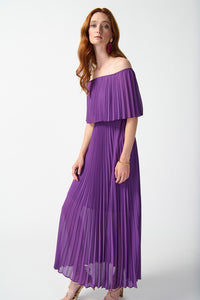 Joseph Ribkoff Chiffon Off-The-Shoulder Pleated Dress Jr242926