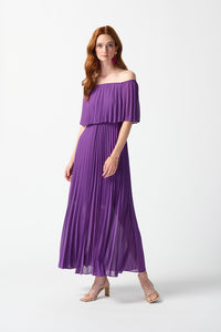 Joseph Ribkoff Chiffon Off-The-Shoulder Pleated Dress Jr242926
