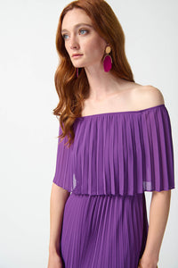 Joseph Ribkoff Chiffon Off-The-Shoulder Pleated Dress Jr242926