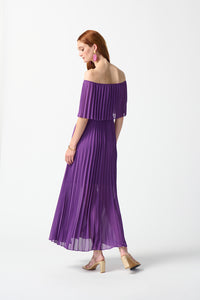 Joseph Ribkoff Chiffon Off-The-Shoulder Pleated Dress Jr242926