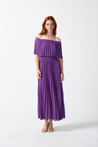 Joseph Ribkoff Chiffon Off-The-Shoulder Pleated Dress Jr242926