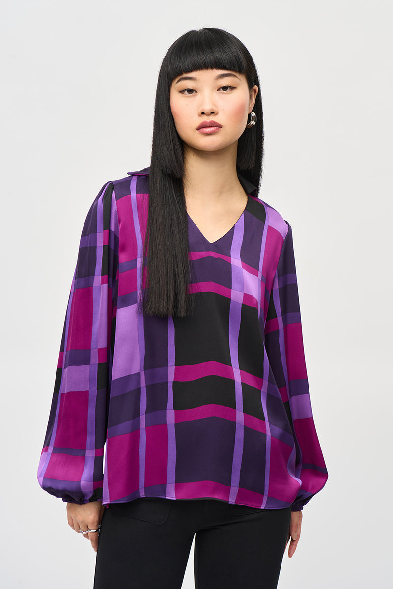 Joseph Ribkoff Satin Abstract Plaid Print Top Jr243058