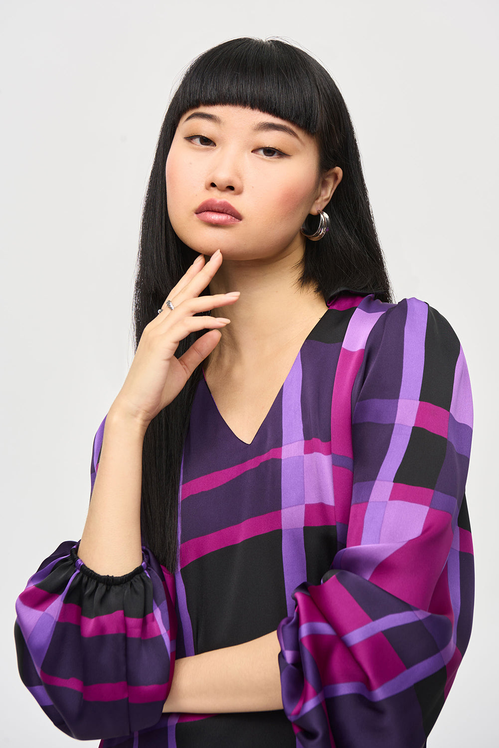 Joseph Ribkoff Satin Abstract Plaid Print Top Jr243058