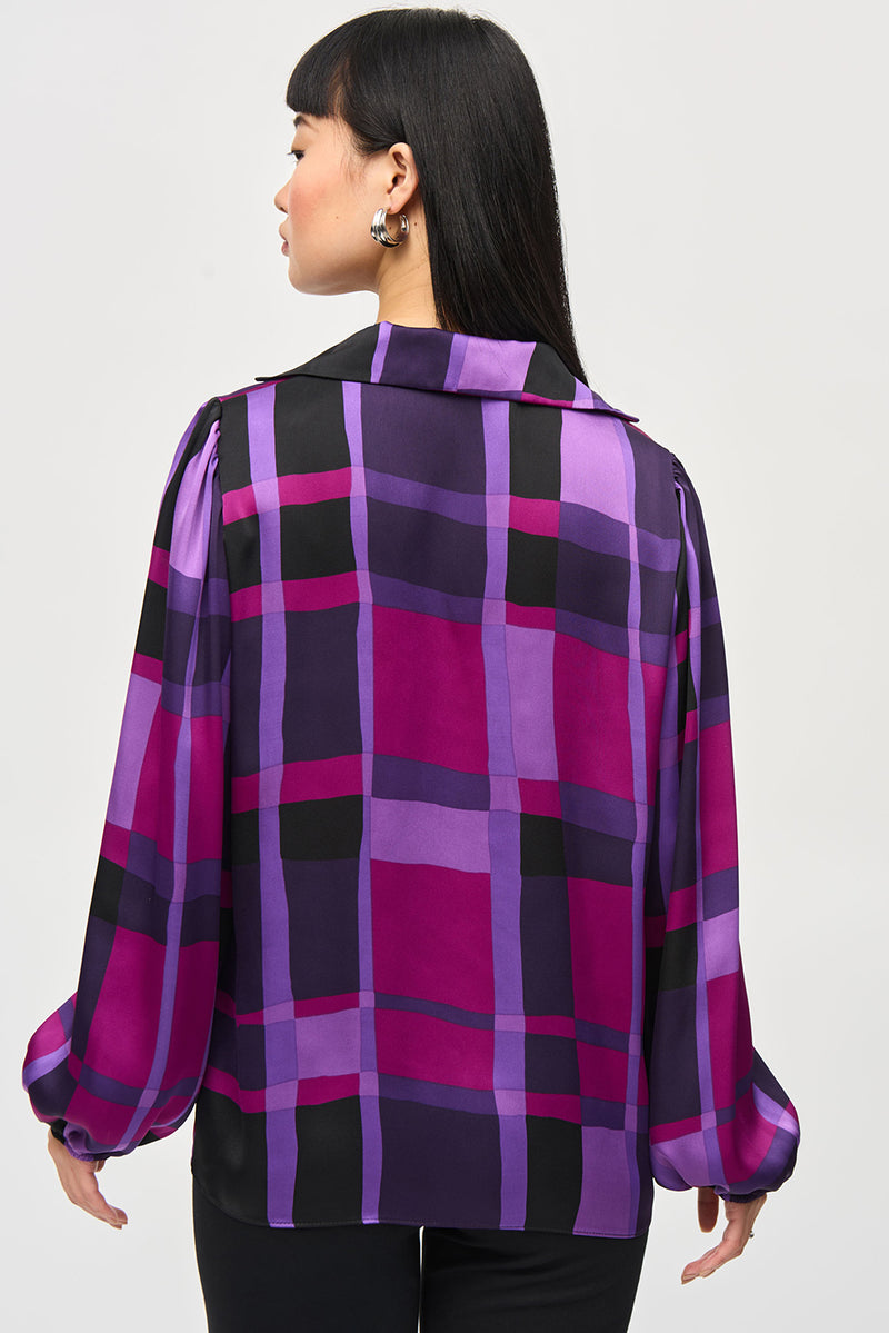 Joseph Ribkoff Satin Abstract Plaid Print Top Jr243058