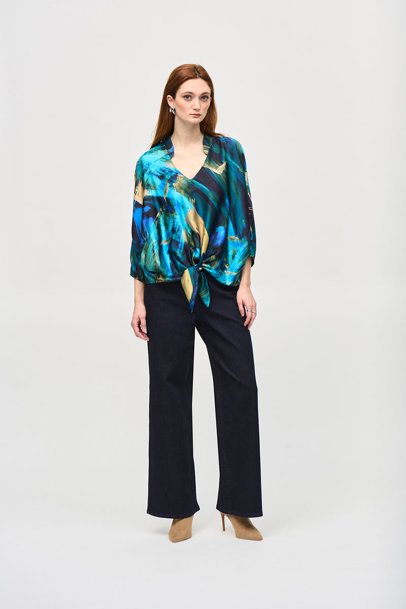 Joseph Ribkoff Satin Abstract Print Cocoon Top Jr243102