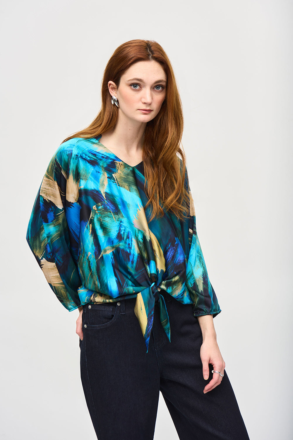 Joseph Ribkoff Satin Abstract Print Cocoon Top Jr243102