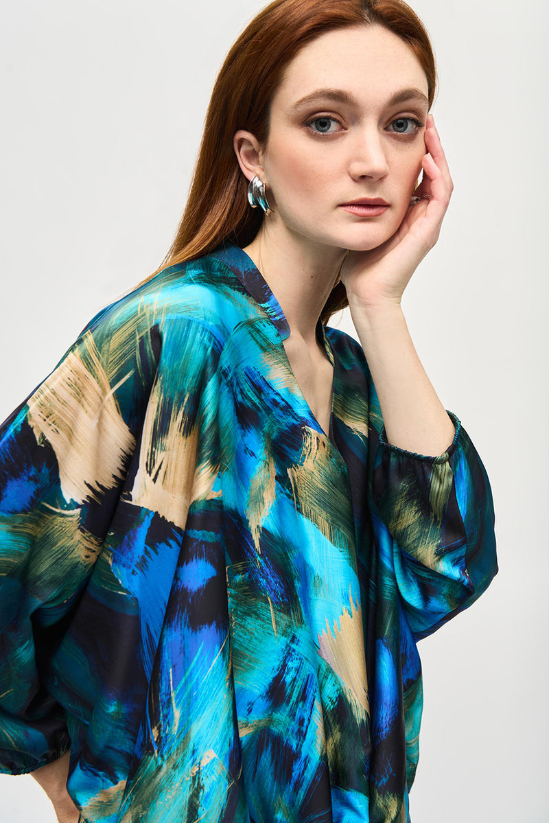 Joseph Ribkoff Satin Abstract Print Cocoon Top Jr243102