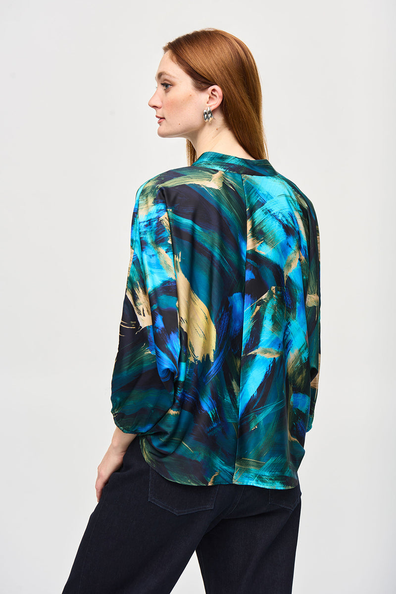 Joseph Ribkoff Satin Abstract Print Cocoon Top Jr243102