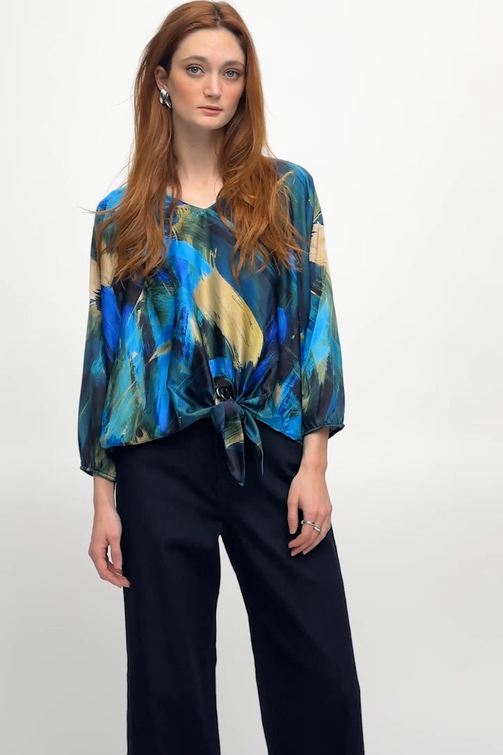 Joseph Ribkoff Satin Abstract Print Cocoon Top Jr243102