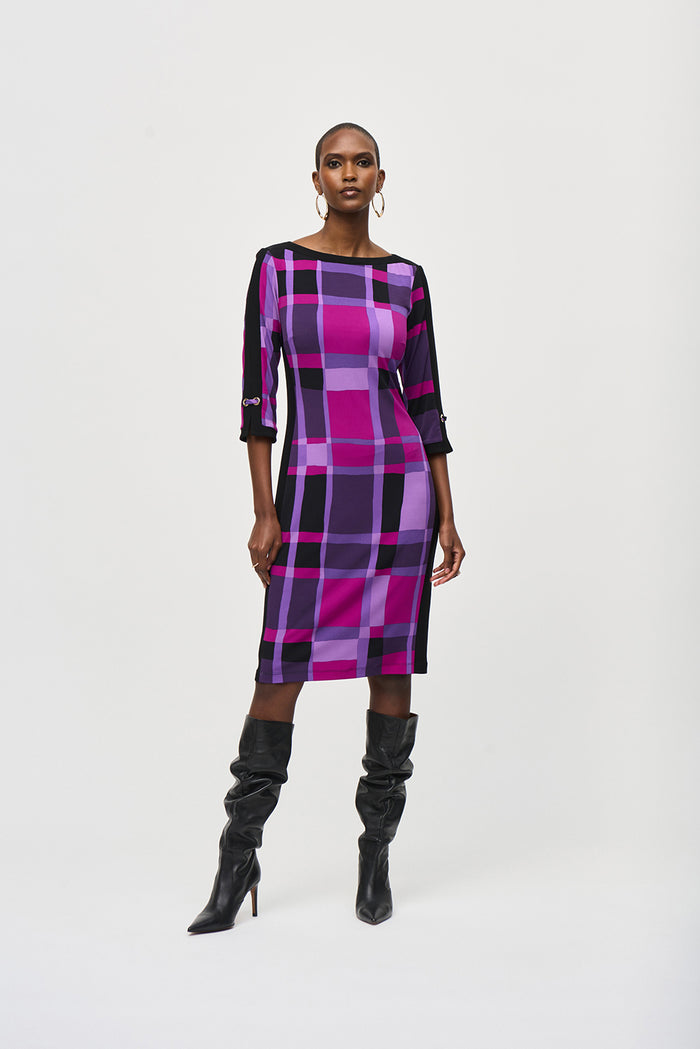 Joseph Ribkoff Silky Knit Plaid Print Sheath Dress Jr243301