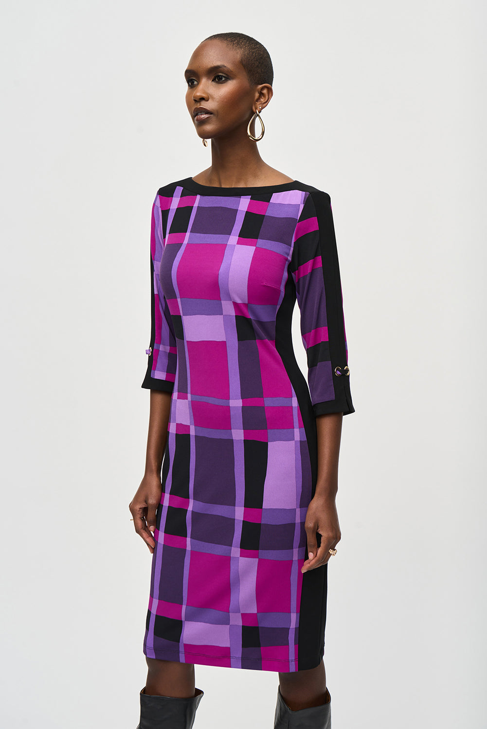 Joseph Ribkoff Silky Knit Plaid Print Sheath Dress Jr243301