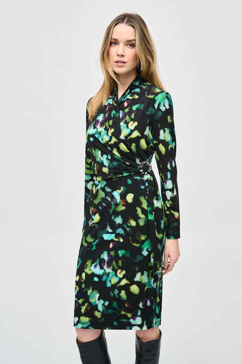 Joseph Ribkoff Silky Knit Abstract Print Wrap Dress Jr243321