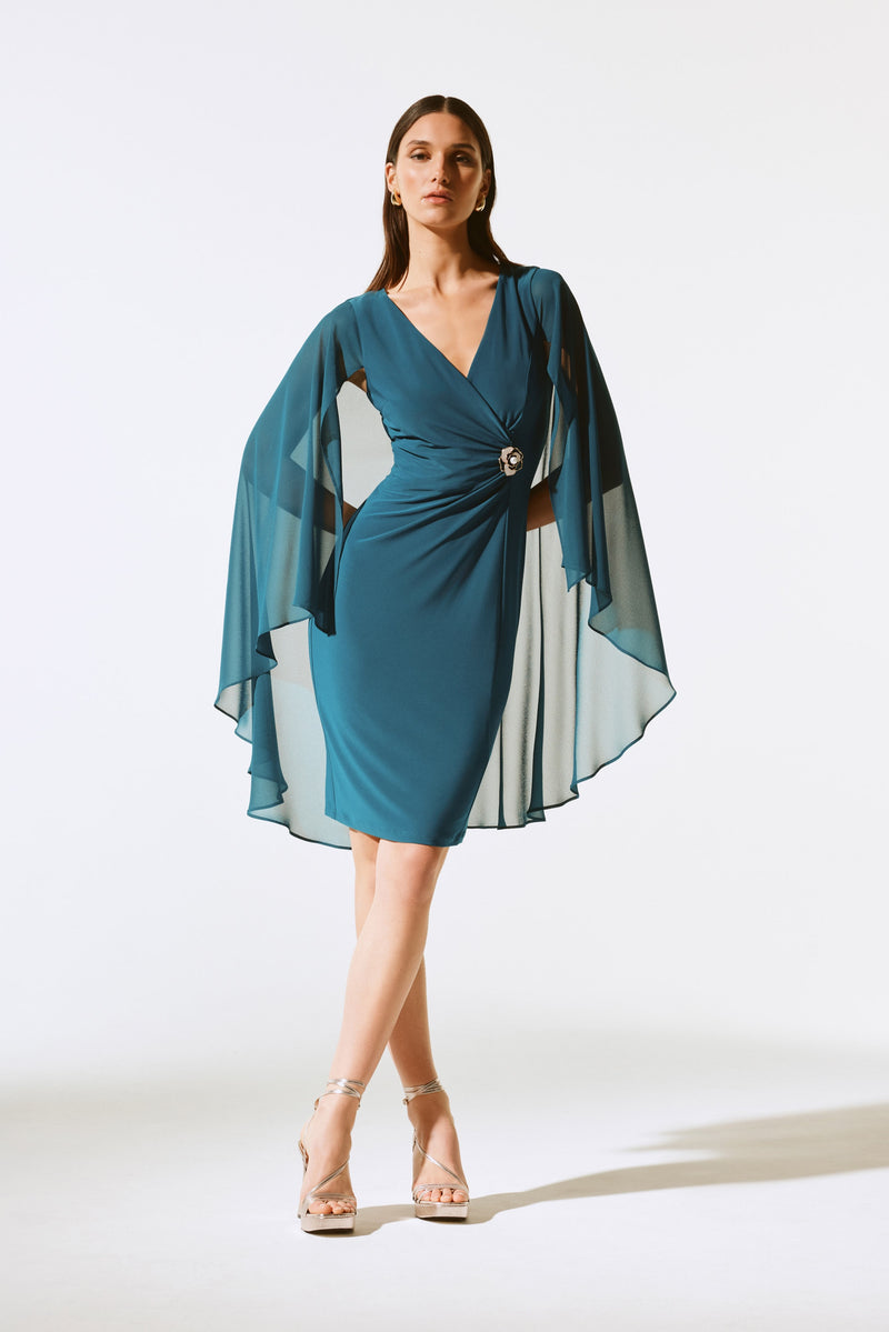 Joseph Ribkoff SIlky Knit Sheath Dress With Chiffon Cape Jr243701