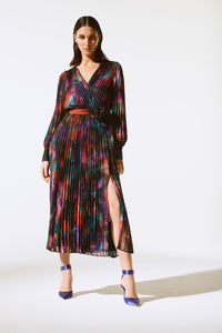 Joseph Ribkoff Floral Print Chiffon Pleated Midi Dress Jr243770X