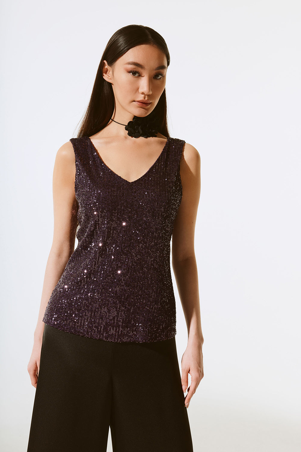 Joseph Ribkoff Sequined Sleeveless Fitted Top Jr243789