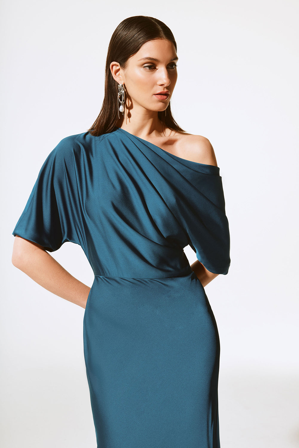 Joseph Ribkoff Satin One Shoulder Trumpet Gown Jr243795