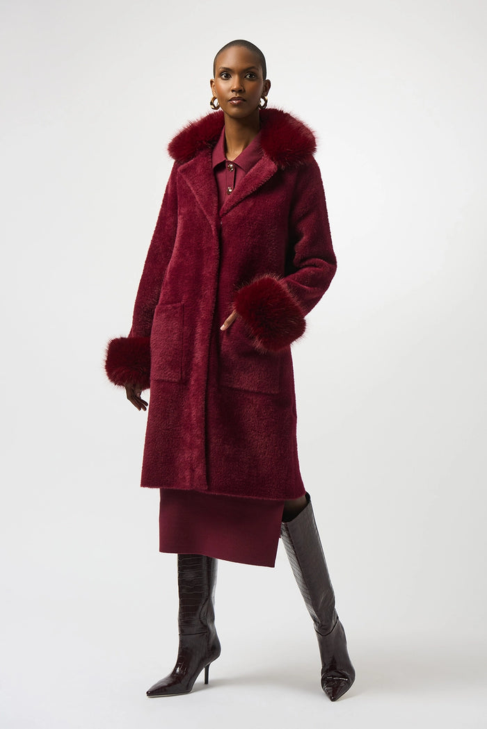 Joseph Ribkoff Feather Yarn and Faux Fur Sweater Coat Jr243923F25