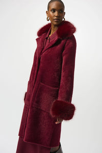 Joseph Ribkoff Feather Yarn and Faux Fur Sweater Coat Jr243923F25