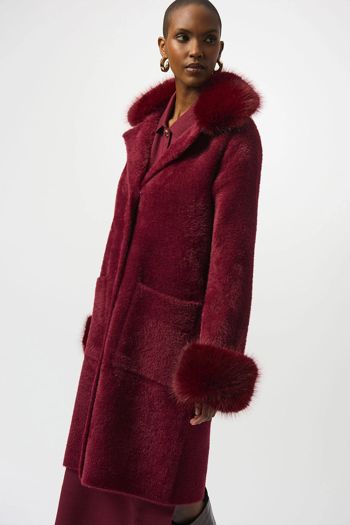 Joseph Ribkoff Feather Yarn and Faux Fur Sweater Coat Jr243923F25