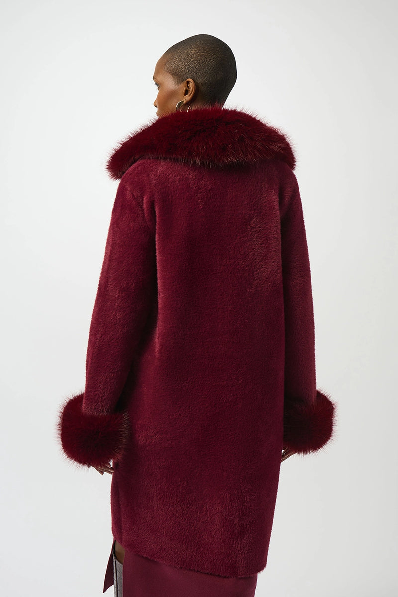 Joseph Ribkoff Feather Yarn and Faux Fur Sweater Coat Jr243923F25