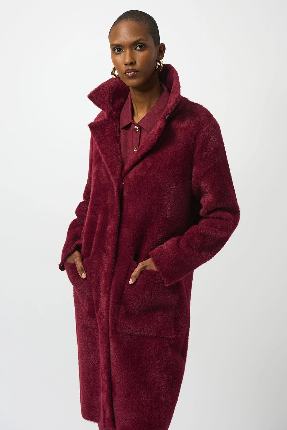 Joseph Ribkoff Feather Yarn and Faux Fur Sweater Coat Jr243923F25
