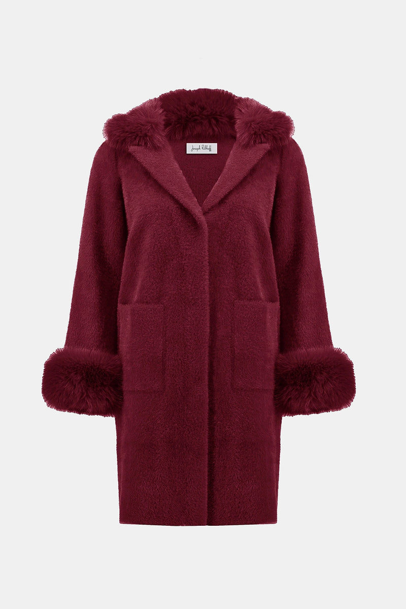 Joseph Ribkoff Feather Yarn and Faux Fur Sweater Coat Jr243923F25