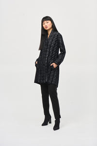 Joseph Ribkoff Plaid Feather Yarn Sweater Coat Jr243924