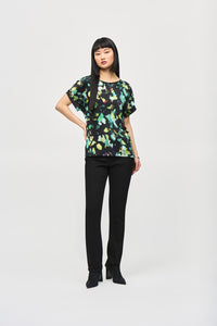 Joseph Ribkoff Satin Front Abstract Print Short Sleeve Top Jr243938