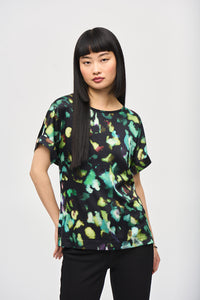 Joseph Ribkoff Satin Front Abstract Print Short Sleeve Top Jr243938