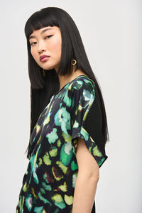 Joseph Ribkoff Satin Front Abstract Print Short Sleeve Top Jr243938