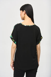 Joseph Ribkoff Satin Front Abstract Print Short Sleeve Top Jr243938