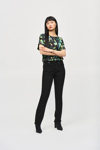 Joseph Ribkoff Satin Front Abstract Print Short Sleeve Top Jr243938