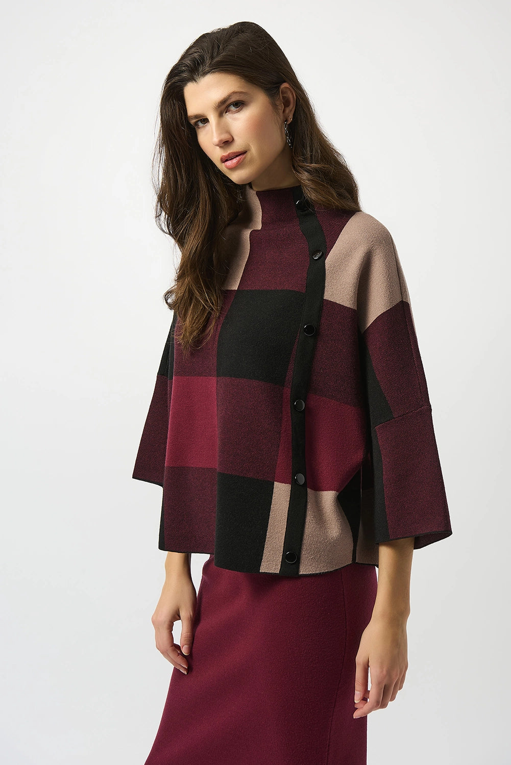 Joseph Ribkoff Plaid Jacquard Sweater Knit Top Jr243948F25