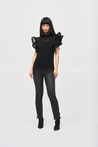 Joseph Ribkoff Chiffon Pleated Top With Ruffled Sleeves Jr243957