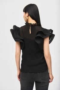 Joseph Ribkoff Chiffon Pleated Top With Ruffled Sleeves Jr243957