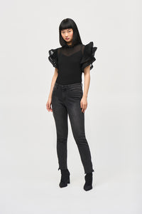 Joseph Ribkoff Chiffon Pleated Top With Ruffled Sleeves Jr243957