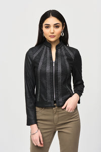Joseph Ribkoff Faux Suede Jacket With Metallic Mesh Detail Jr243972