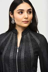 Joseph Ribkoff Faux Suede Jacket With Metallic Mesh Detail Jr243972