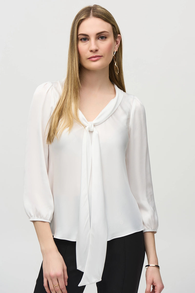 Joseph Ribkoff Satin Top with Bow Tie Neckline Jr244077