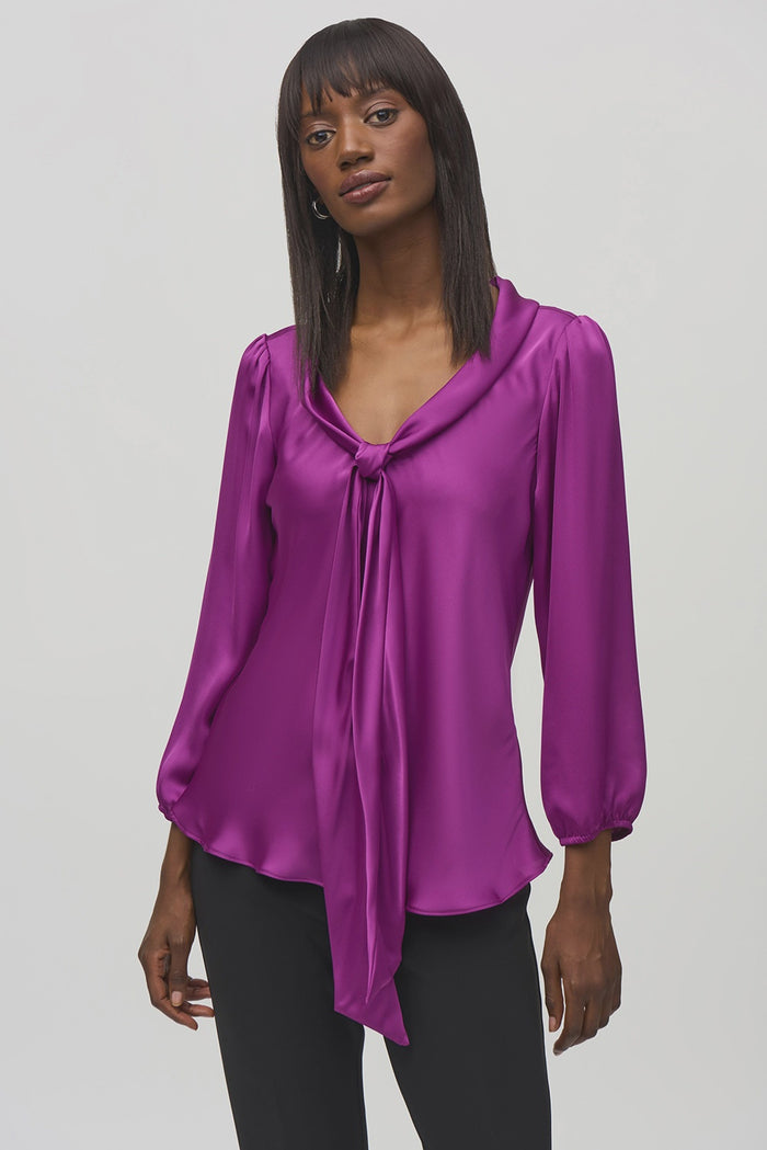 Joseph Ribkoff Satin Top with Bow Tie Neckline Jr244077