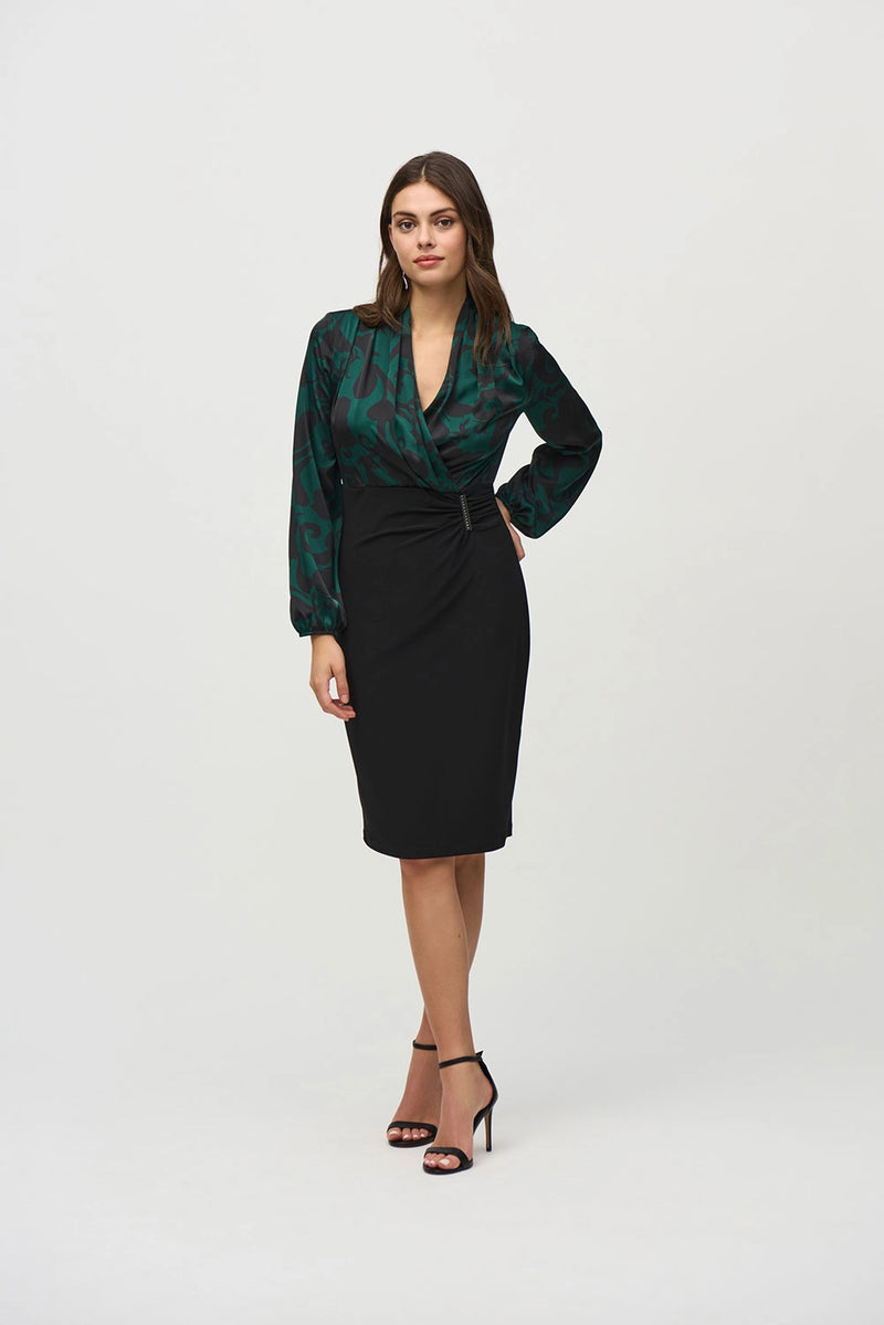 Joseph RibkoffSilky Knit And Satin Paisley Sheath Dress Jr244128