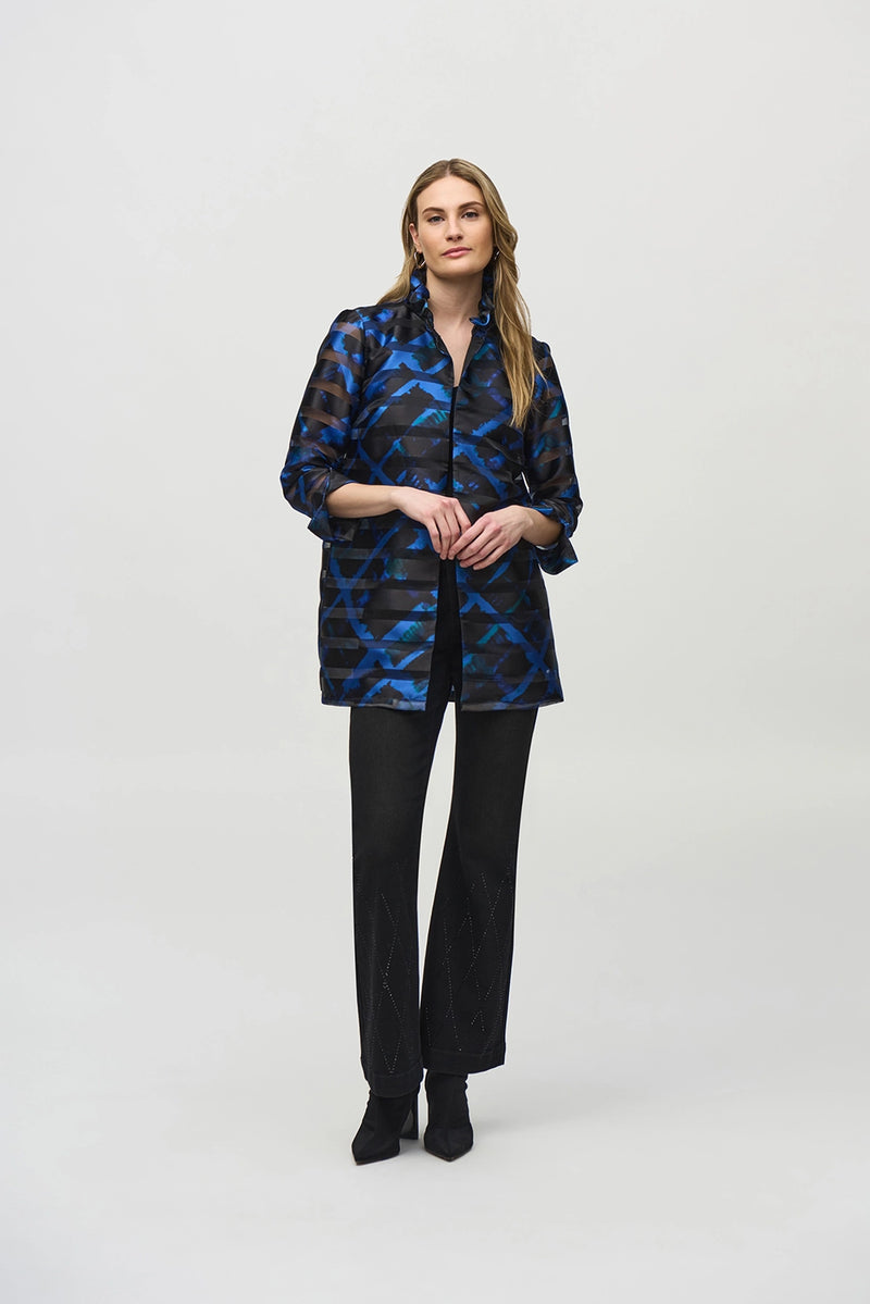 Joseph Ribkoff Satin and Organza Plaid Jacket Jr244198