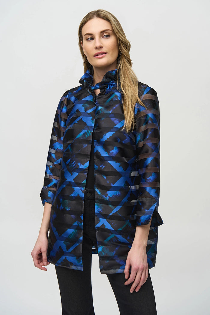 Joseph Ribkoff Satin and Organza Plaid Jacket Jr244198