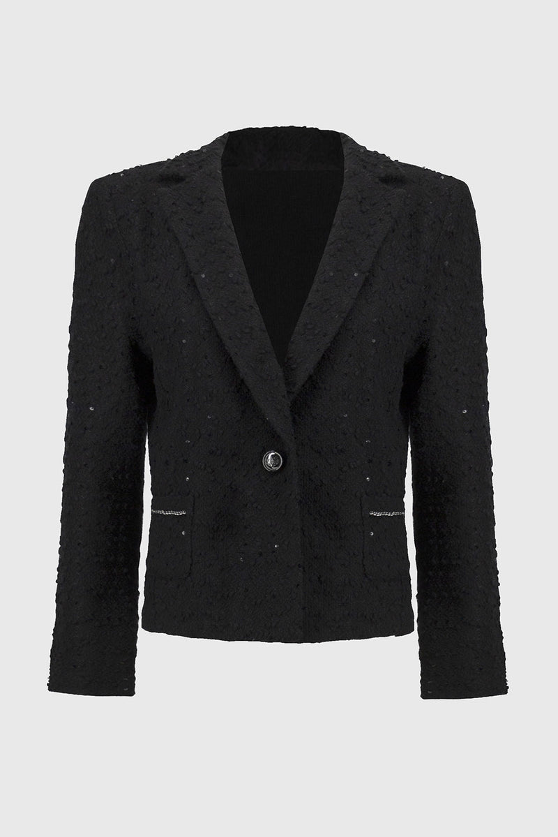 Joseph Ribkoff Sequin Bouclé Blazer with Chain Trim Detail Jr244203