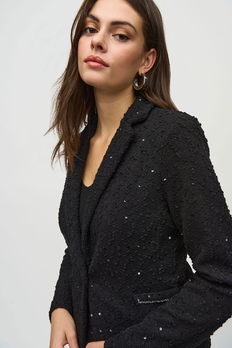 Joseph Ribkoff Sequin Bouclé Blazer with Chain Trim Detail Jr244203